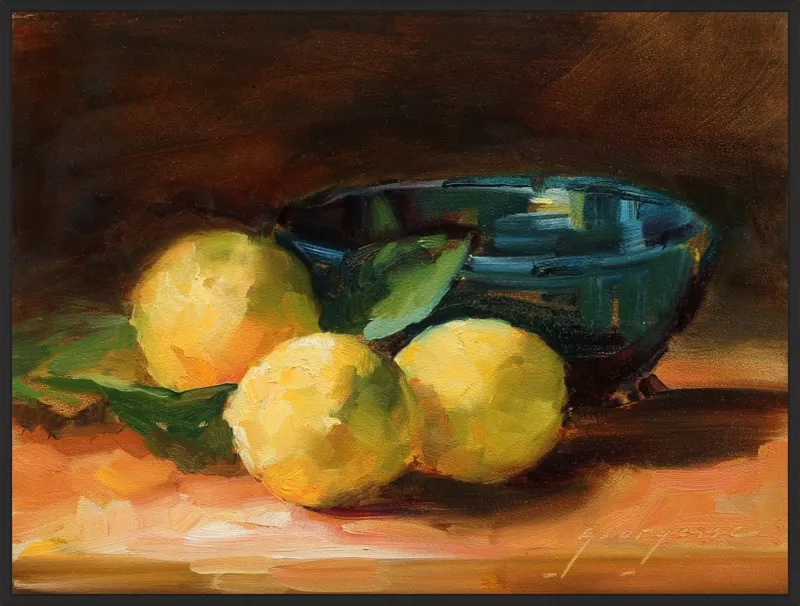 Lemons and Blue Bowl by Georgesse Gomez for Artfully Walls
