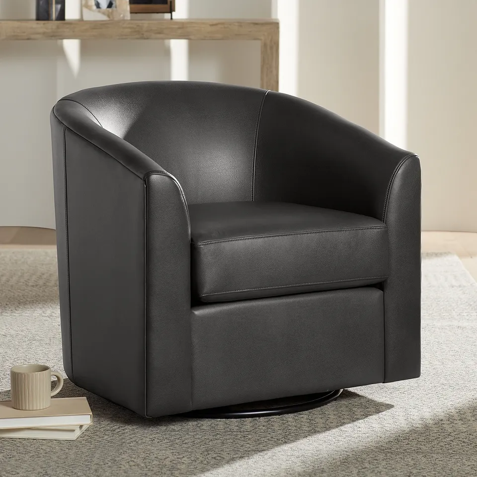 Studio 55D Barrel 30 3/4" Wide Dark Gray Faux Leather Swivel Chair