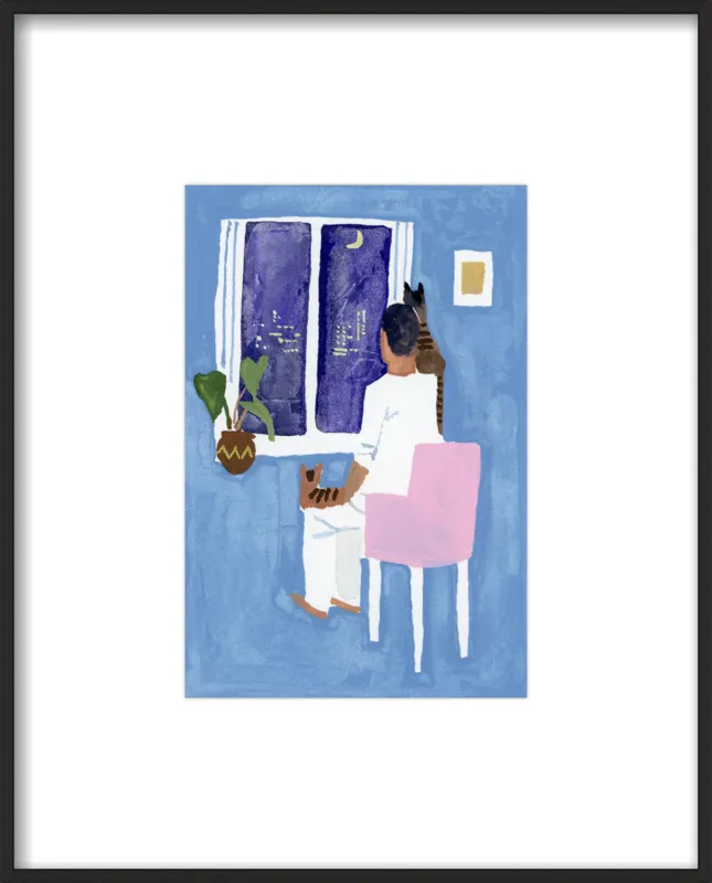 Look at the cat and the moon by Hiroyuki Izutsu for Artfully Walls