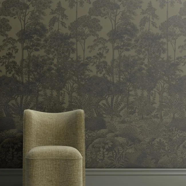 Arbor Burnt Green Scenic Wallpaper