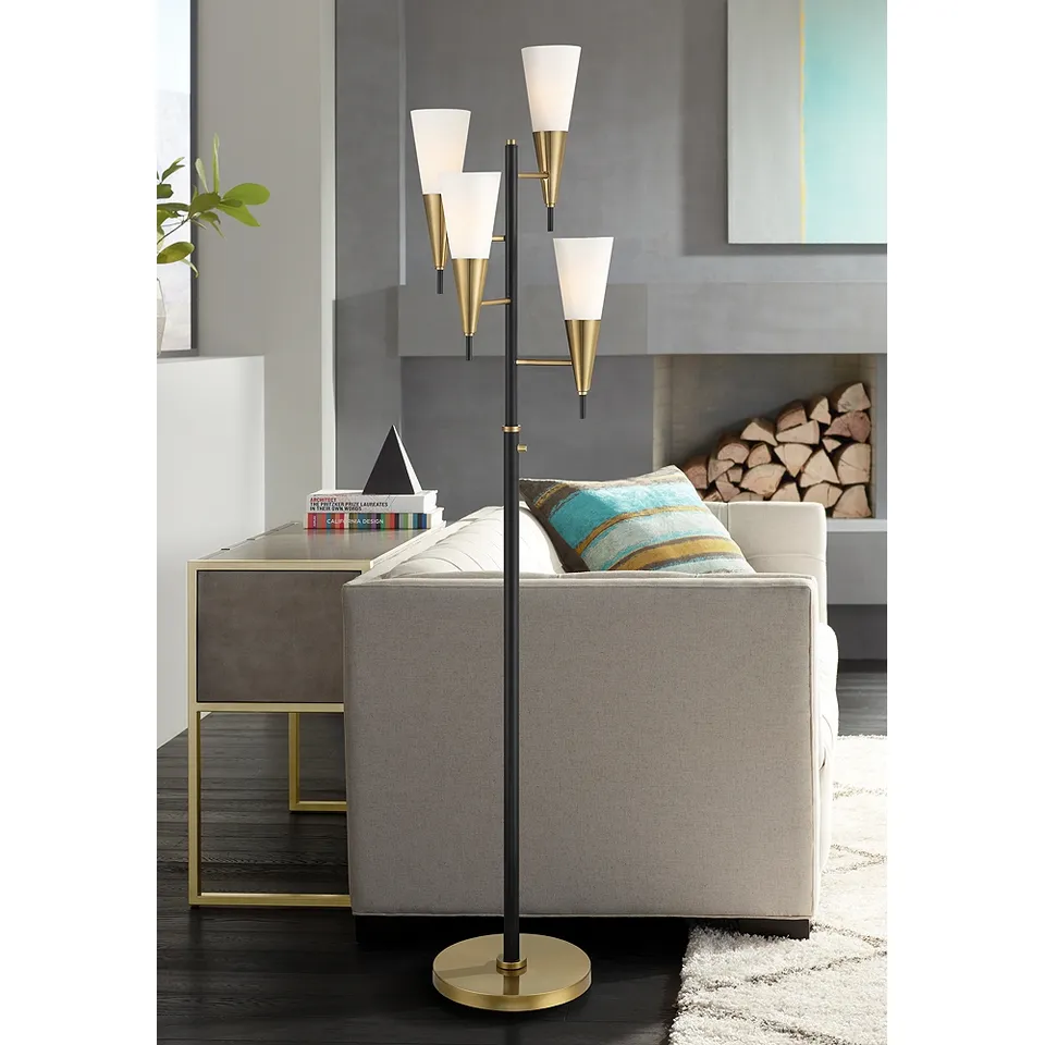 Possini Euro Quatro 71" High 4-Light Black Gold Modern Floor Lamp