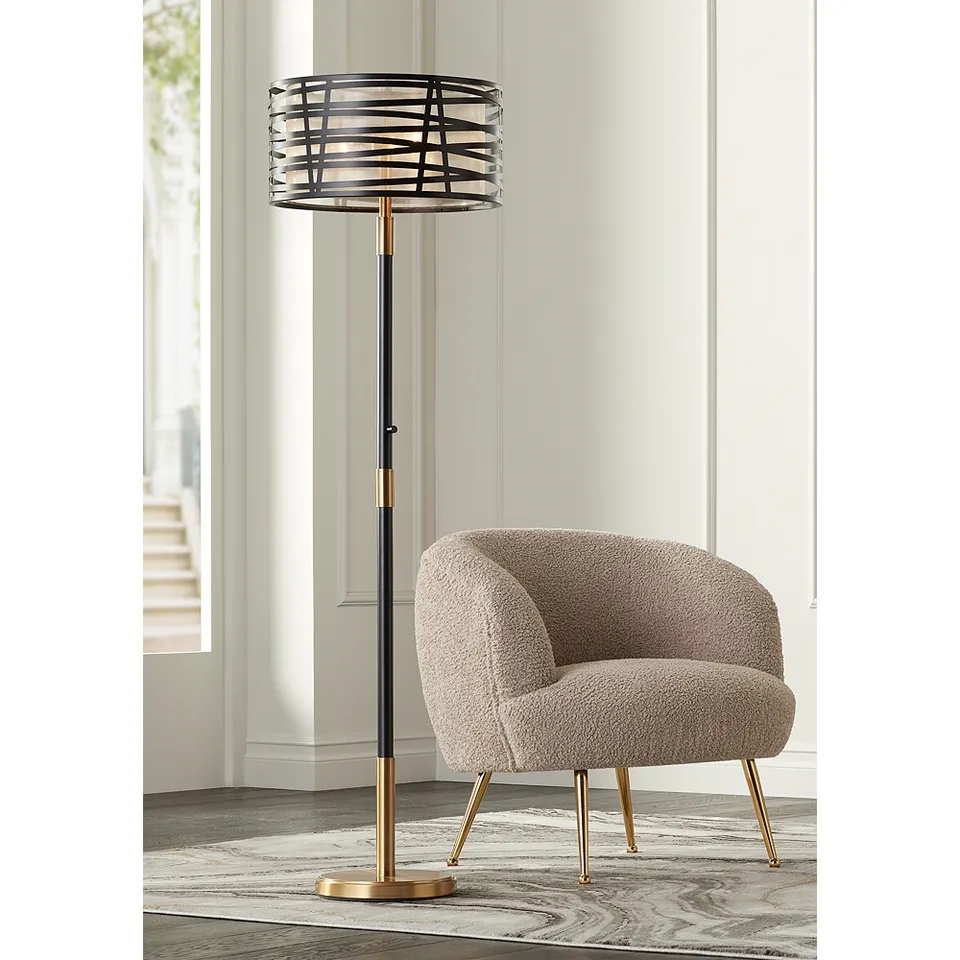 Possini Euro Halifax 64 1/2" Modern Caged Organza Shade Floor Lamp