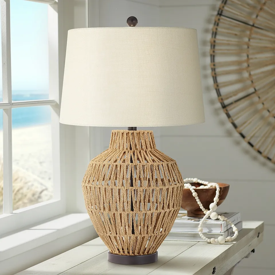 Possini Euro San Carlos 27" Woven Wicker Coastal Modern Table Lamp