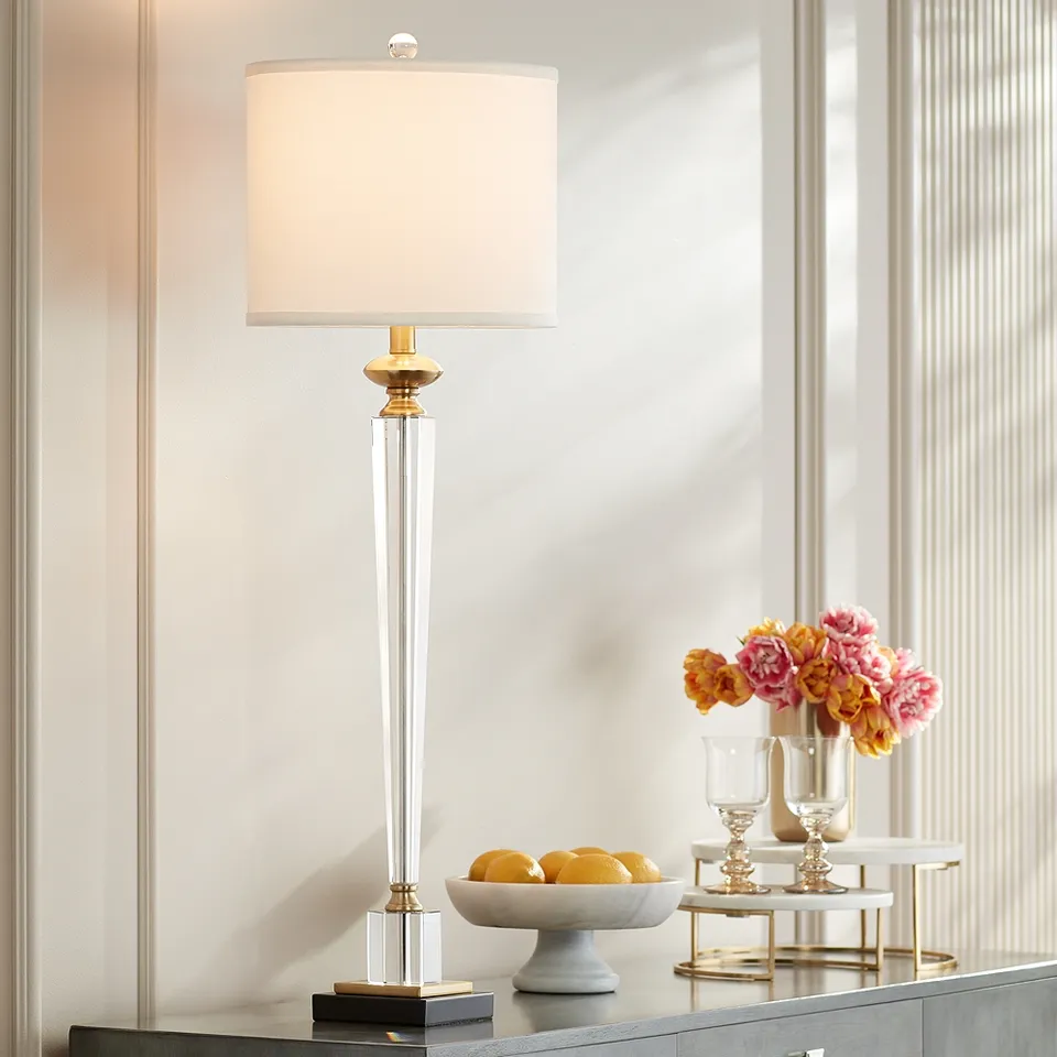 Possini Euro Carrillo Column 38 1/2" Gold Crystal Buffet Lamp