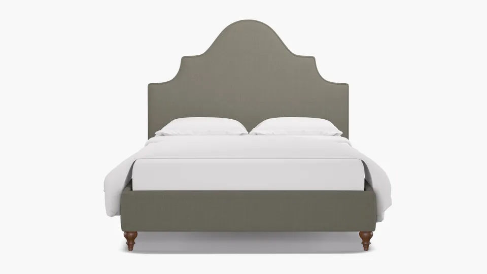 Statement Bed, Putty Everyday Linen, Walnut Traditional Turned Leg, King