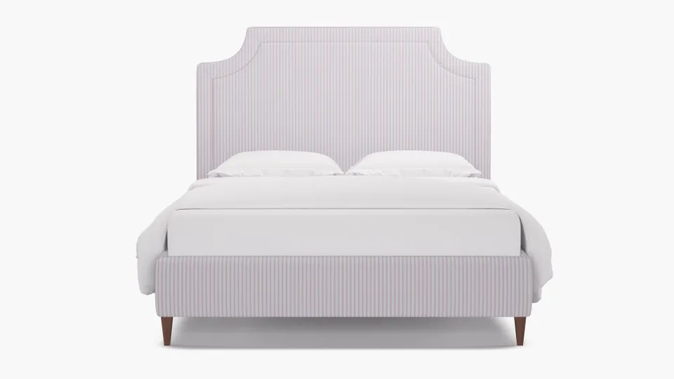 Deco Bed, Pink Classic Ticking Stripe, Walnut Square Tapered Leg, King
