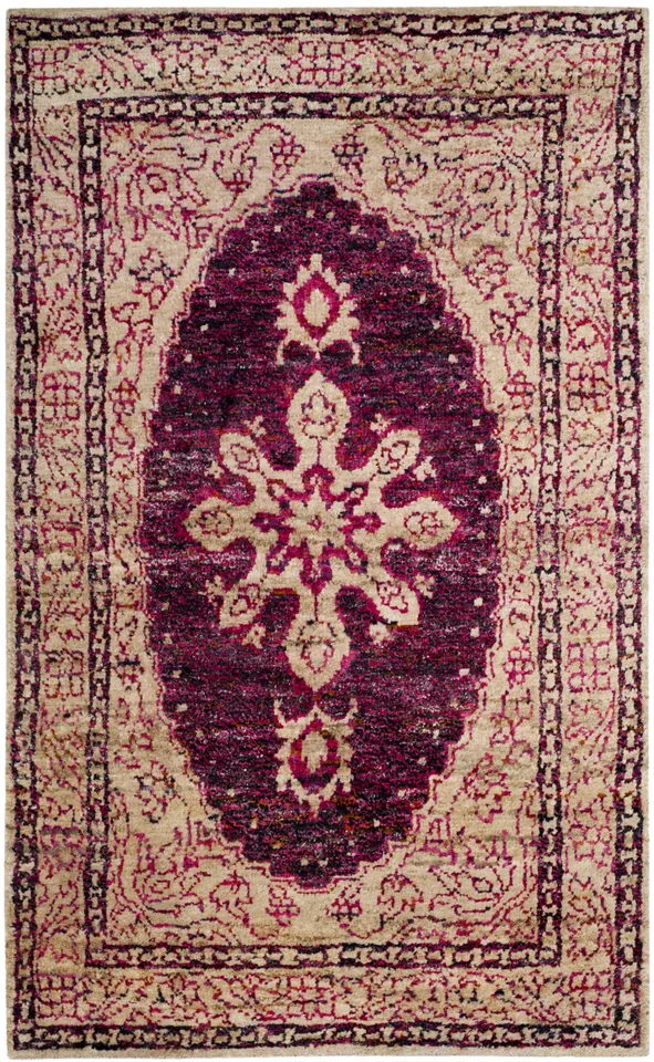 Arlo Home Hand Knotted Area Rug, TGR604A, Fuchsia/Beige,  5' X 8'