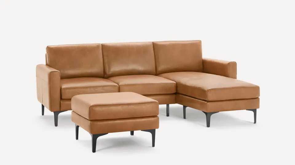 Nomad Leather Sectional with Ottoman - Camel - Top Grain Leather / Black - Metal / Block