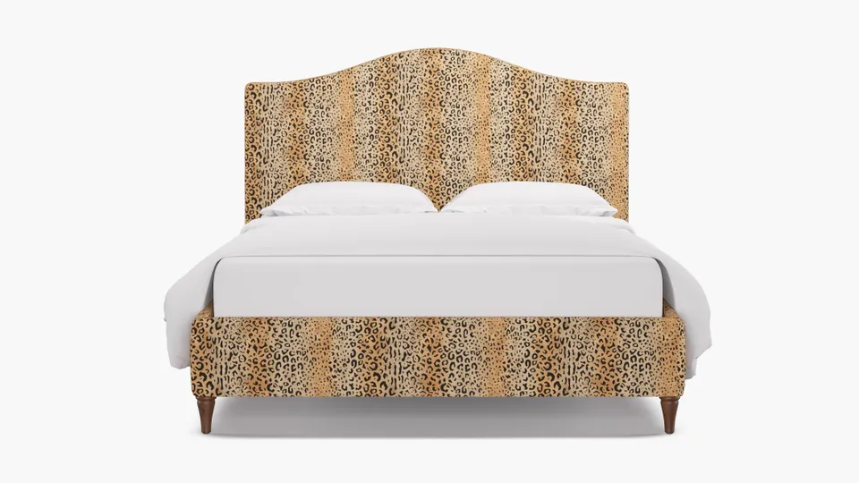 Camelback Bed, Leopard, Walnut Decorative Tapered Leg, Full