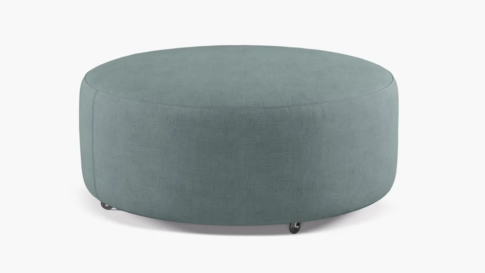 Round Cocktail Ottoman, Cloud Luxe Linen