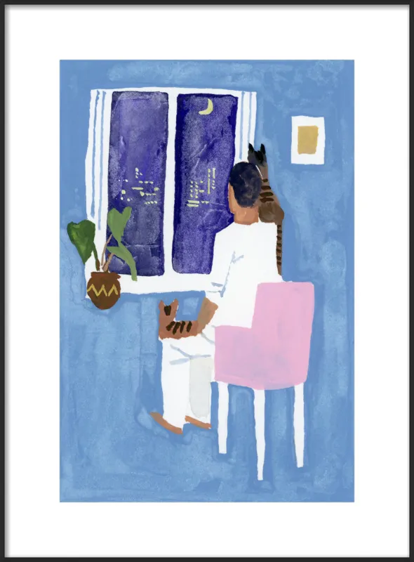 Look at the cat and the moon by Hiroyuki Izutsu for Artfully Walls