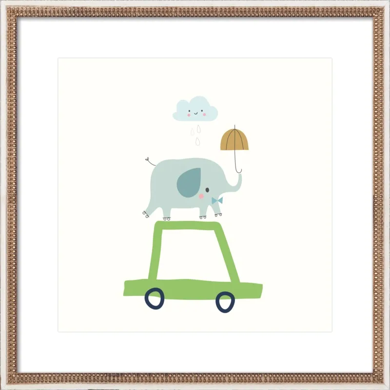 Retro Elephant and Car by Sarah Betz - Little Cube for Artfully Walls