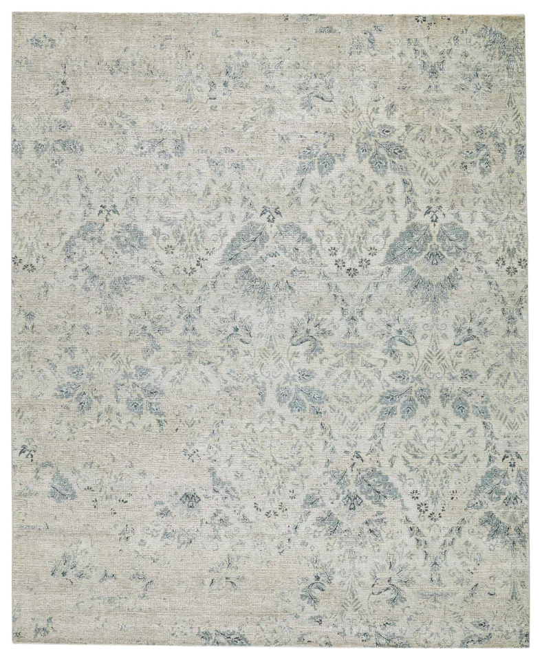 Madora Hand-Knotted Damask Gray/ Blue Area Rug (6'X9')