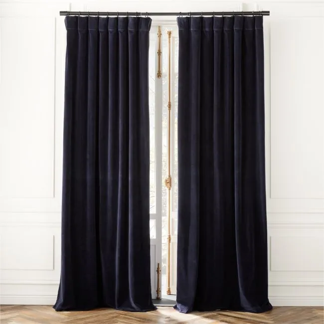 Dark Blue Organic Cotton Velvet Window Curtain Panel 48"x96''