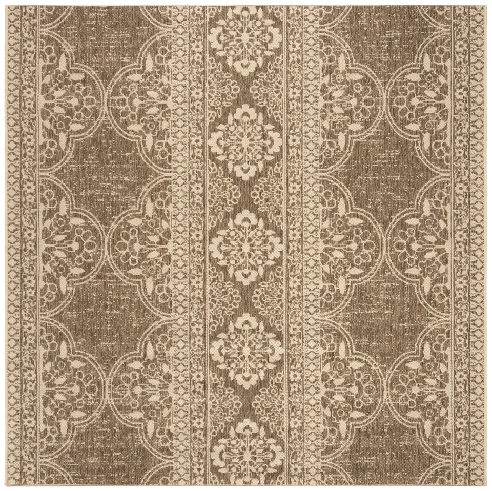 Arlo Home Indoor/Outdoor Woven Area Rug, LND174A, Cream/Beige,  6' 7" X 6' 7" Square