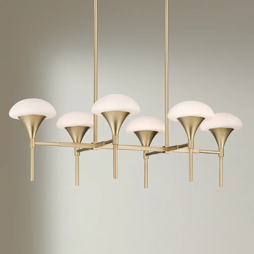 Possini Euro Davinos 35" Wide Satin Gold 6-Light Linear Pendant Light