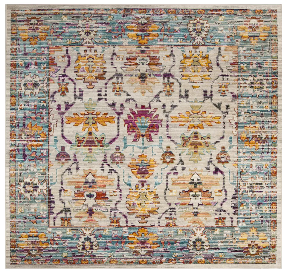 Arlo Home Woven Area Rug, CRS518G, Cream/Teal,  7' X 7' Square