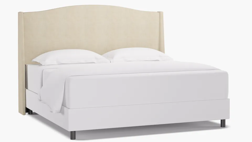 Classic Wingback Headboard, Talc Everyday Linen, King