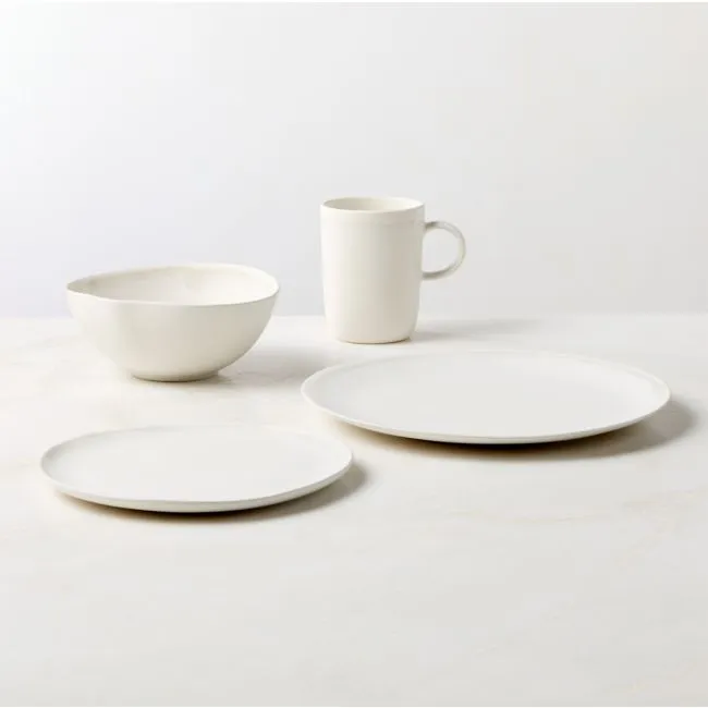 Hyacinth 4-Piece White Dinnerware Set with Soup Bowl with Reactive Glaze