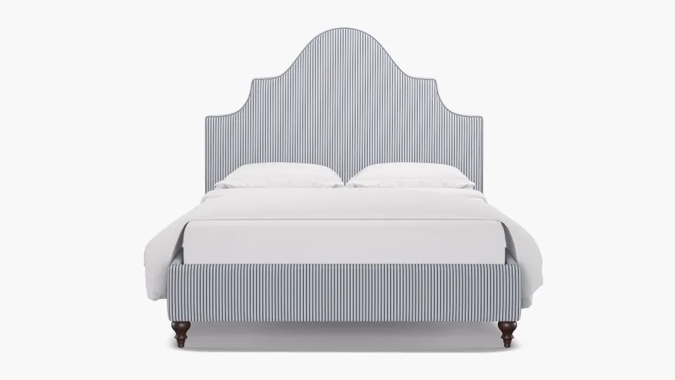 Statement Bed, Navy Classic Ticking Stripe, Espresso Traditional Turned Leg, King