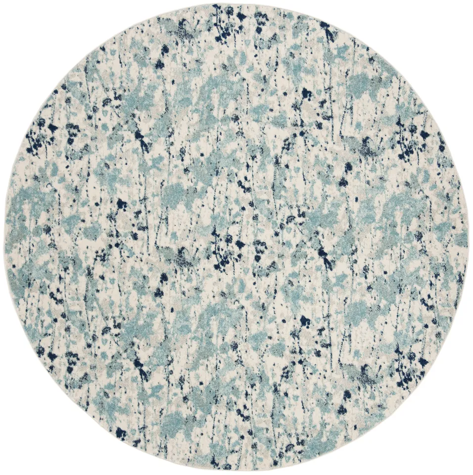 Arlo Home Woven Area Rug, EVK284M, Ivory/Blue,  6' 7" X 6' 7" Round
