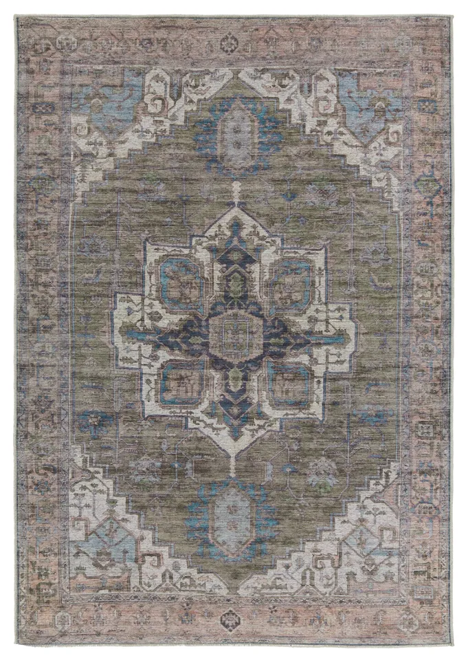 Vibe by Chaplin Medallion Green/ Blue Area Rug (5'3"X8')