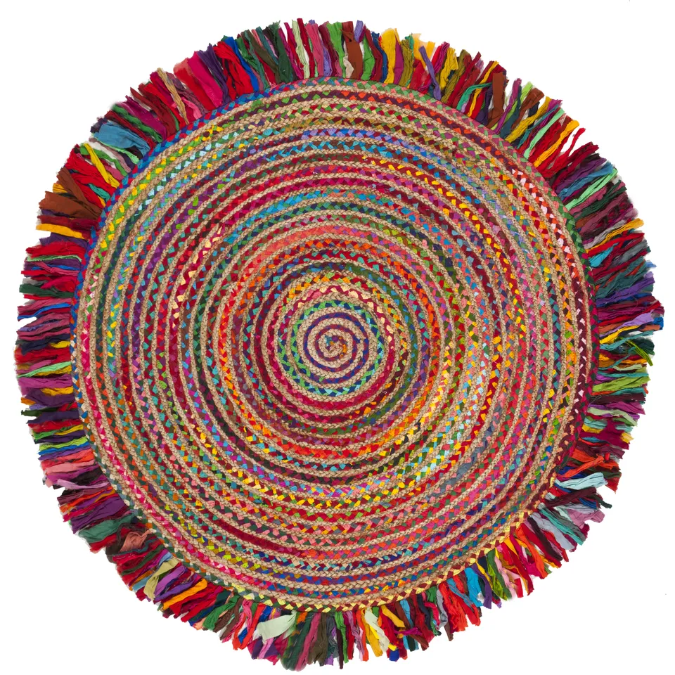 Arlo Home Hand Woven Area Rug, CAP206A, Ivory/Red,  4' X 4' Round