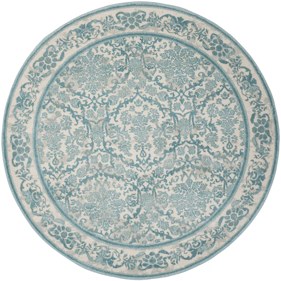 Arlo Home Woven Area Rug, EVK242C, Ivory/Light Blue,  6' 7" X 6' 7" Round