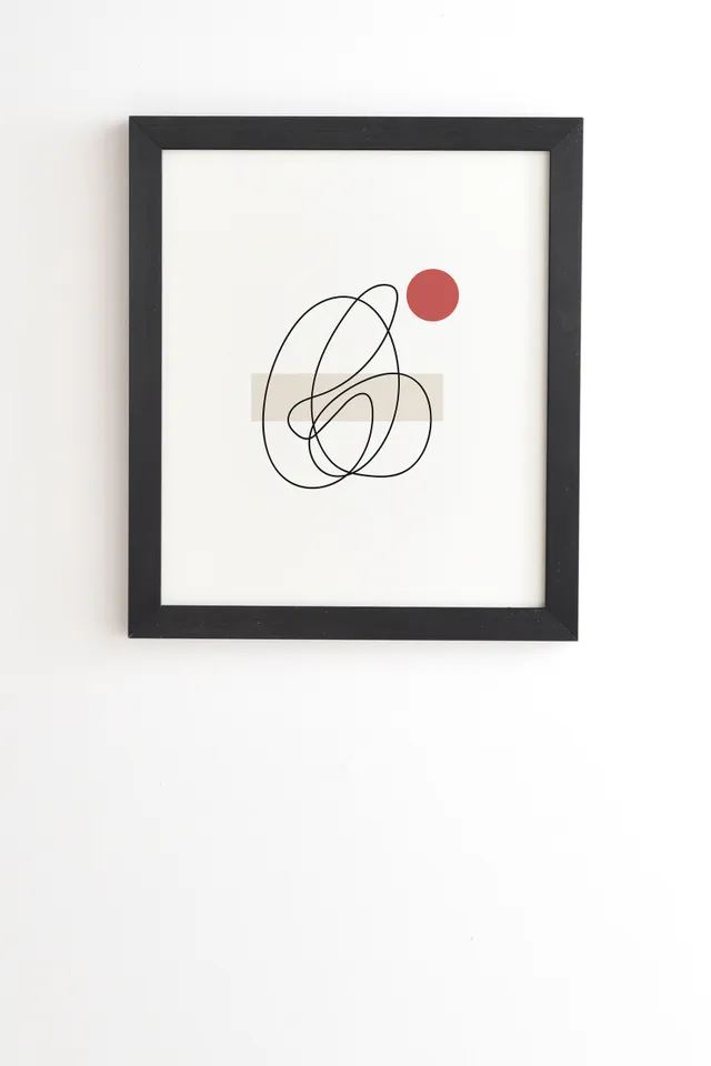 Abstract Lines Red Dot by Mambo Art Studio - Framed Wall Art Basic Black 12" x 12"