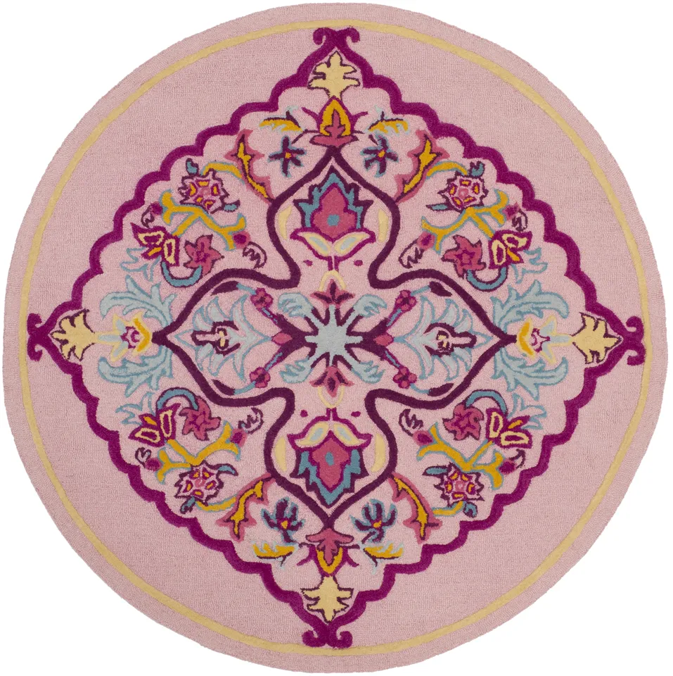 Arlo Home Hand Tufted Area Rug, BLG605A, Pink/Multi,  5' X 5' Round