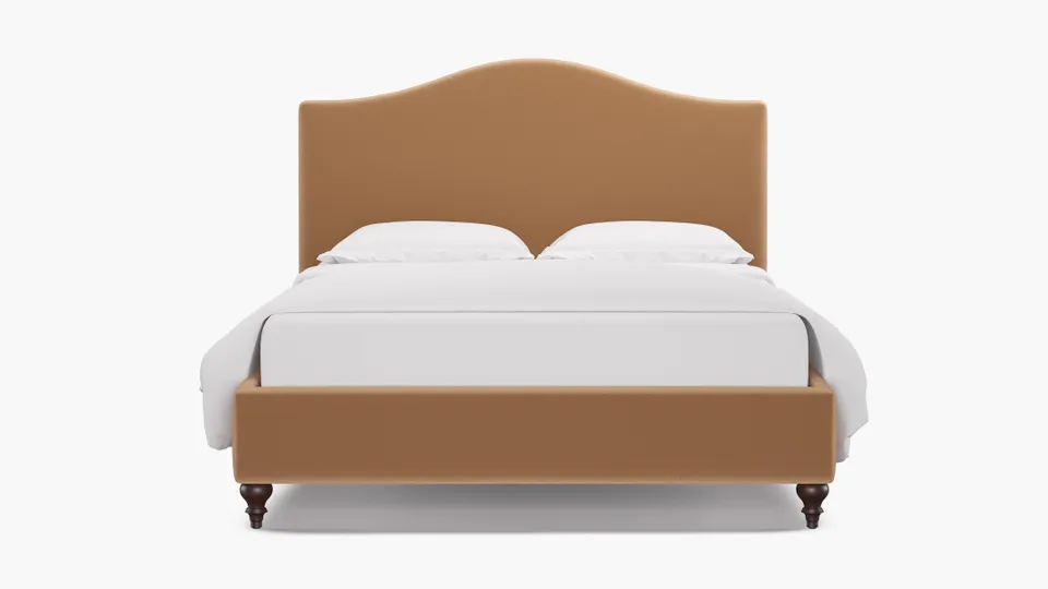 Camelback Bed, Camel Performance Plush Velvet, Espresso Traditional Turned Leg, Twin