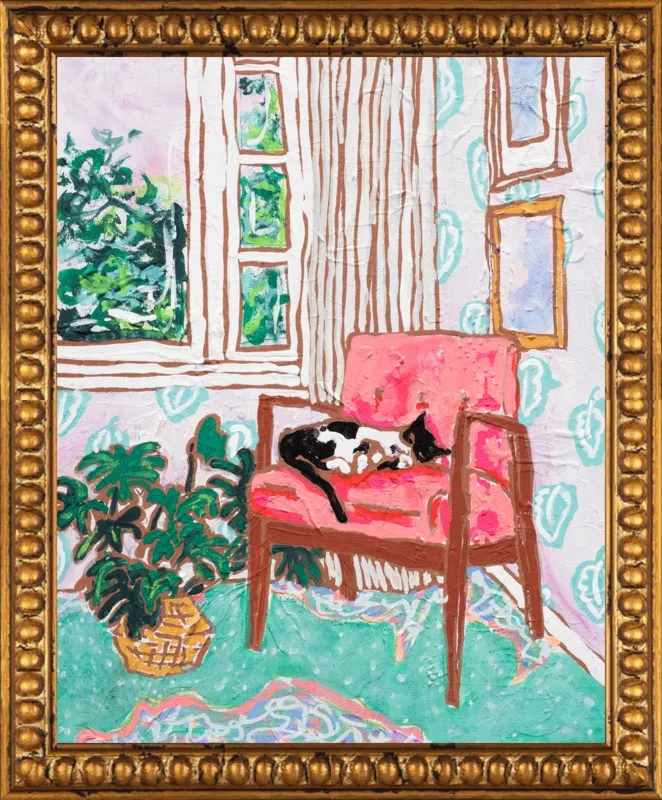 Cat Nap: Tuxedo Cat Napping in Mid-Century Chair by Lara Lee Meintjes for Artfully Walls