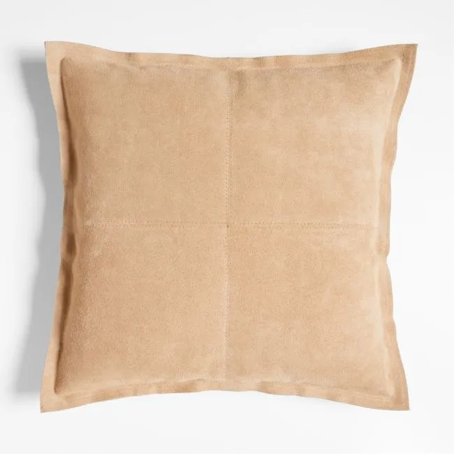 Hyde Pieced Suede 23"x23" Camel Tan Throw Pillow with Feather Insert