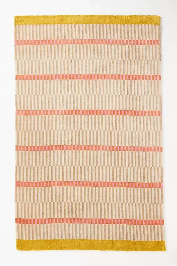 Hand-Loomed Wool & Jute Blend Geometric Striped Rug