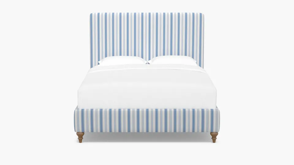 Classic Bed, Cornflower Regency Stripe, Natural Traditional Turned Leg, King