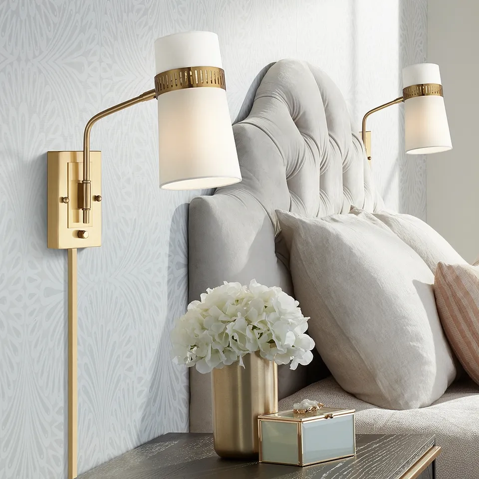 Cartwright Antique Brass Plug-In Wall Lamps Set of 2