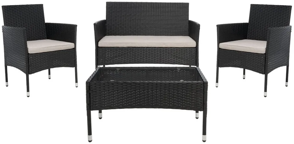 Abdul 4 Piece Living Set - Black / Light Gray