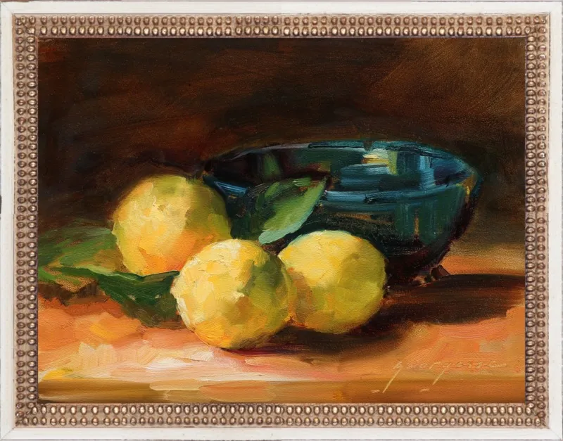 Lemons and Blue Bowl by Georgesse Gomez for Artfully Walls