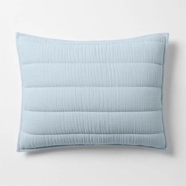 Organic Cotton Gauze Pale Blue Standard Quilted Bed Pillow Sham