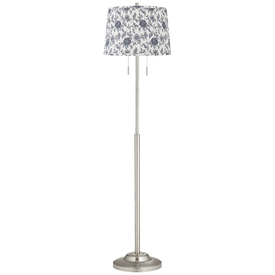 Abba Brushed Steel Floor Lamp with Cobalt Blue and White Shade