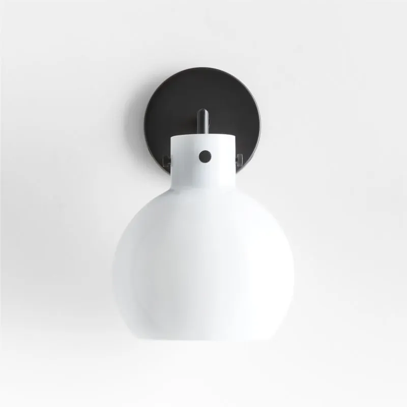 Dakota Black Sconce Light with Small Milk Glass Globe Set of 2
