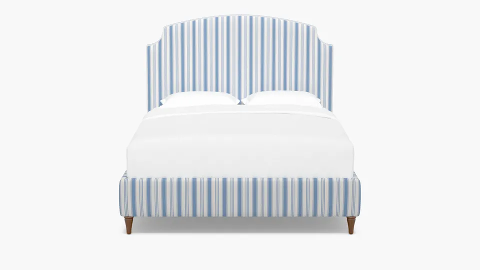 Cove Bed, Cornflower Regency Stripe, Walnut Decorative Tapered Leg, Full