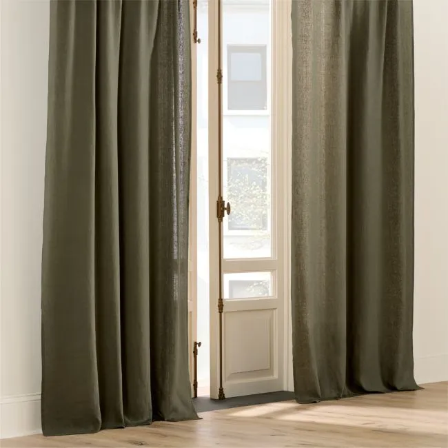 Olive Green European Linen Window Curtain Panel 48"x84"