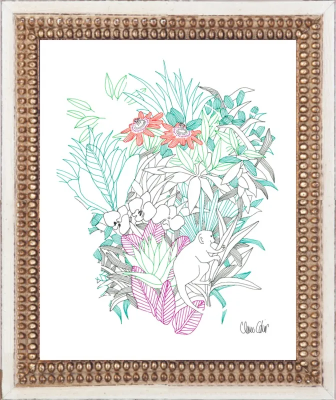 Passionflowers, orchids and the squirrel monkey  by Claire Colin for Artfully Walls