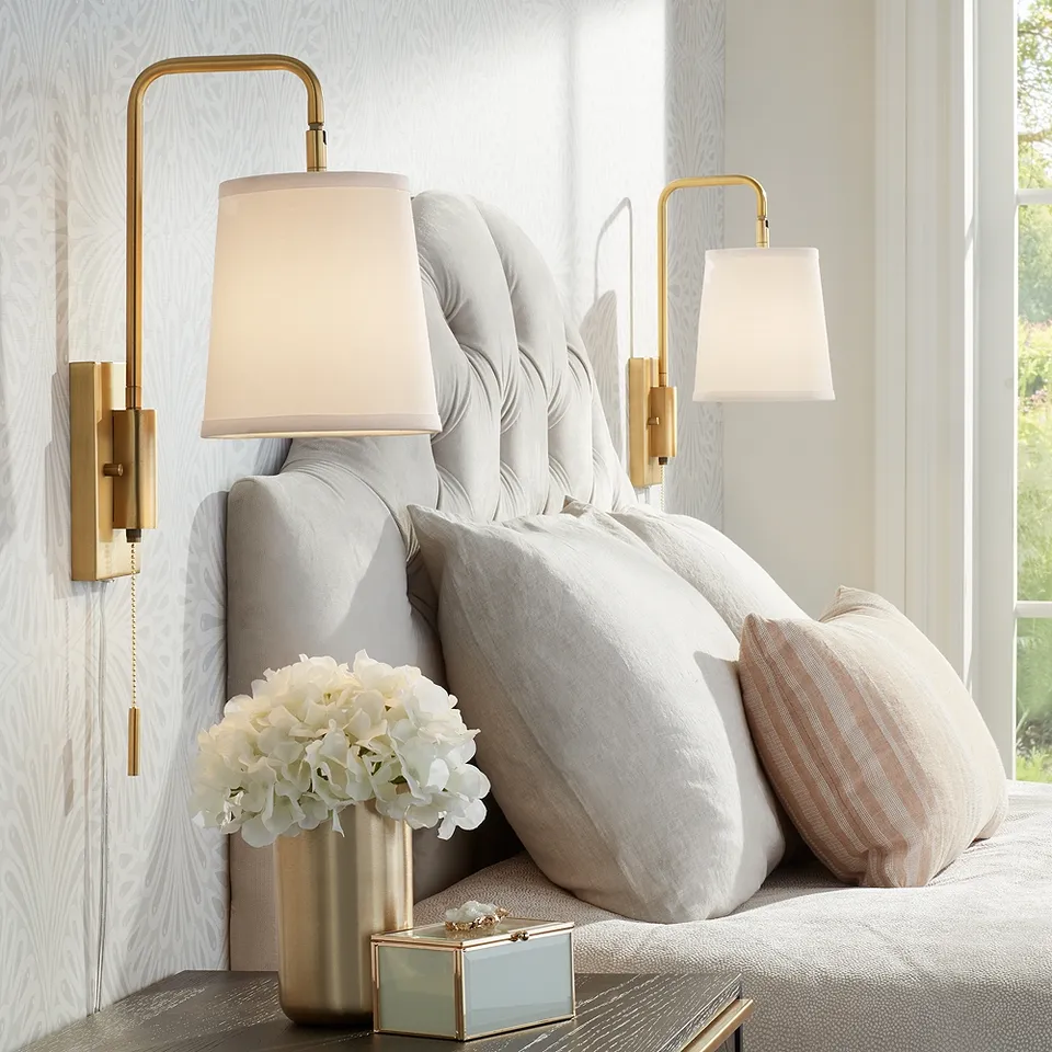 360 Lighting Luca 15 1/2" Brass Plug-In Swing Arm Wall Lamps Set of 2