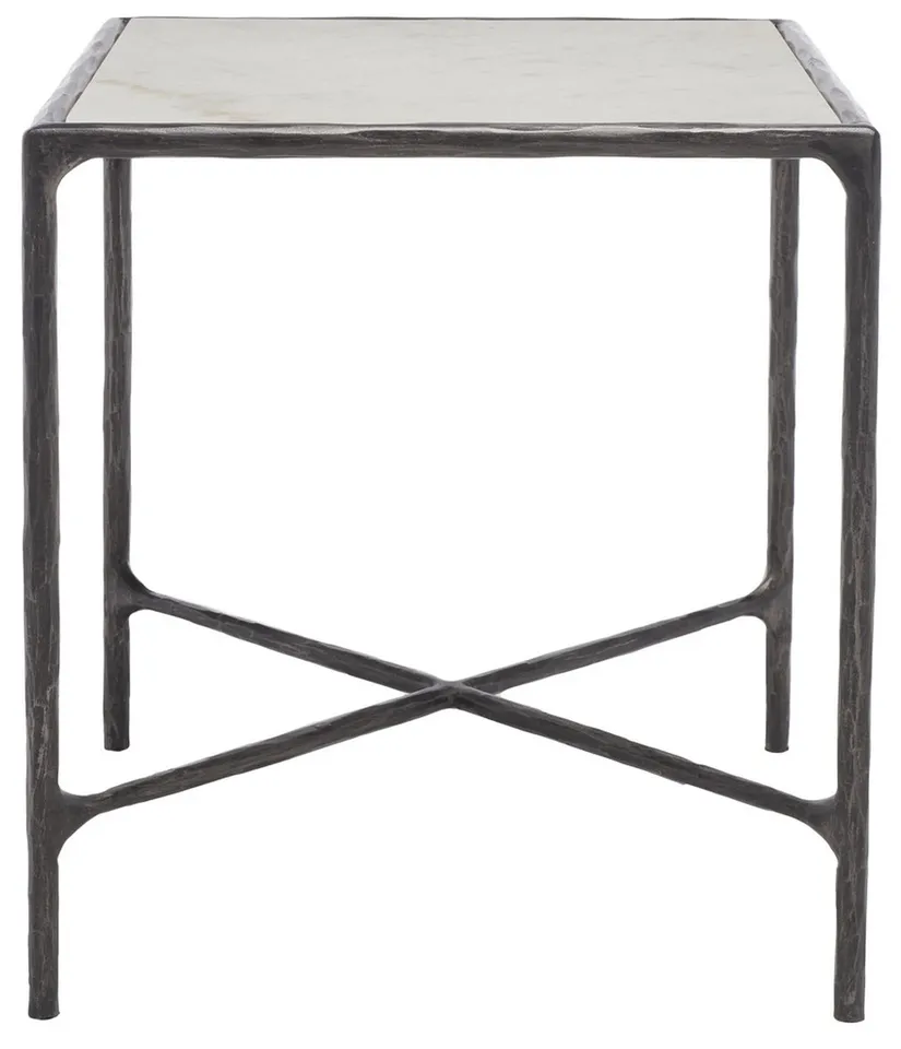 Jessa Forged Metal Square End Table - Black/White