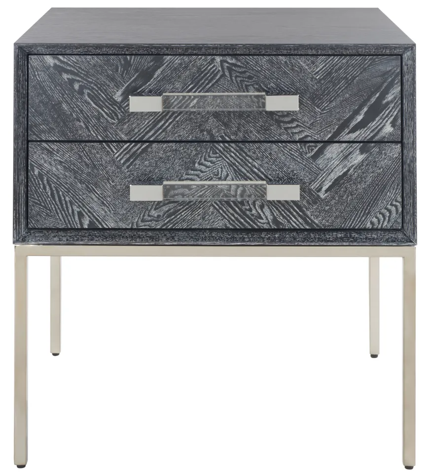 Safavieh Couture Sanford 2-Drawer Side Table, Black Cerused Oak