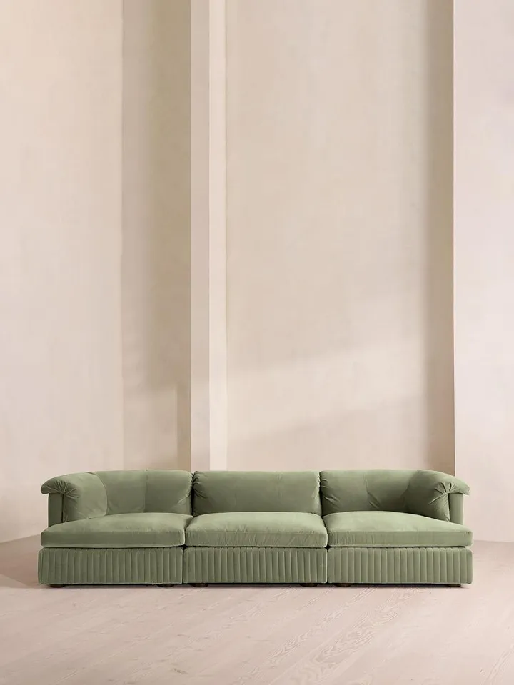 Oona Deep Sit Sectional Sofa, Four Seater, Velvet, Seafoam, US