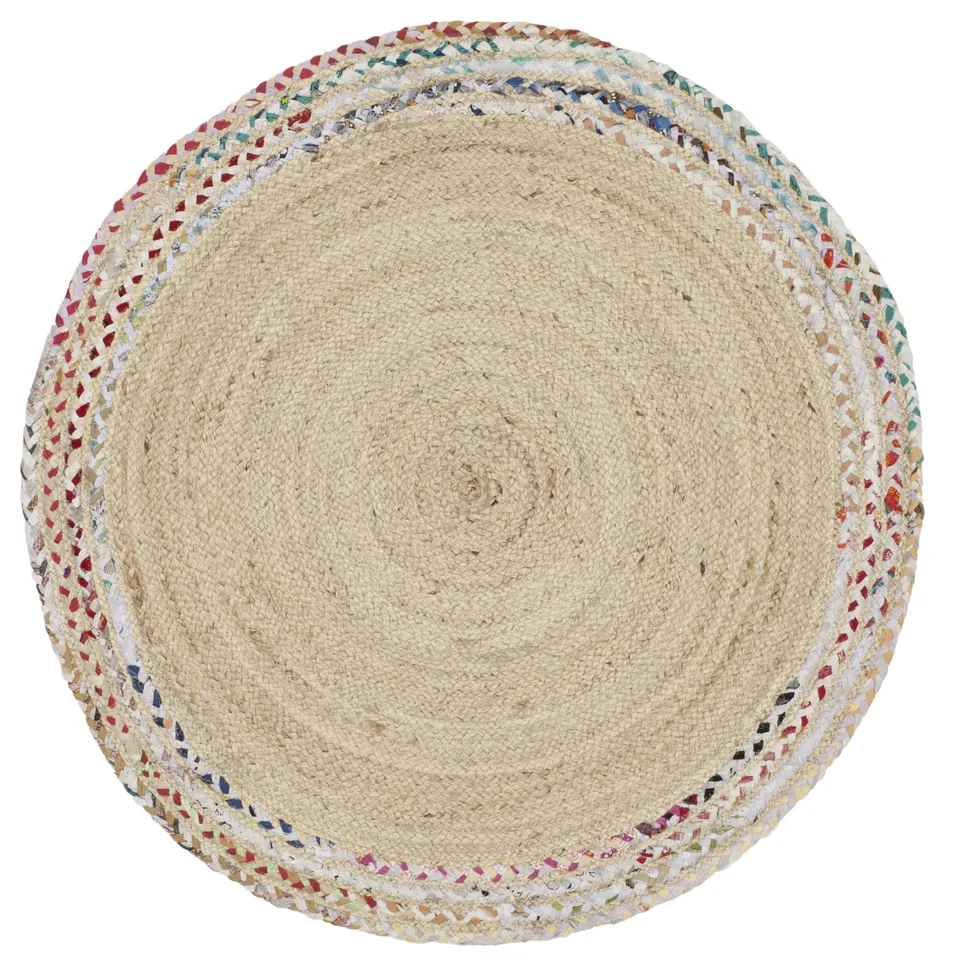Arlo Home Hand Woven Area Rug, CAP207B, Ivory/Light Beige,  3' X 3' Round