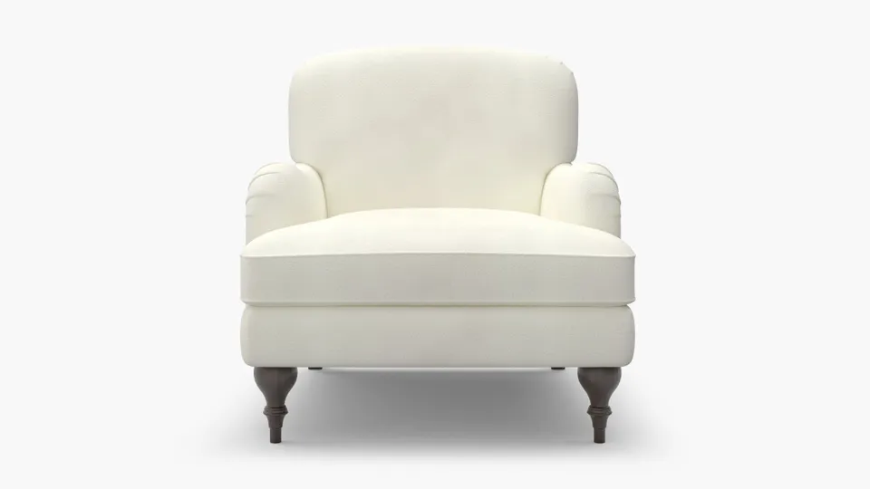 English Roll Arm Chair, Sheepskin, Espresso Turned Wood Leg